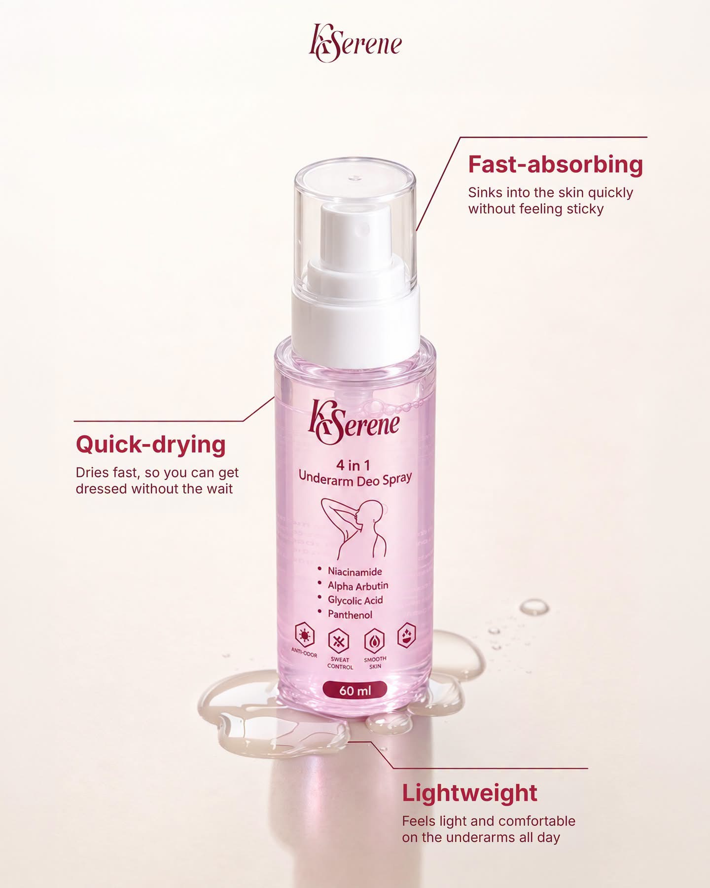 Kserene - 4 in 1 Underarm Deo Spray 60ml