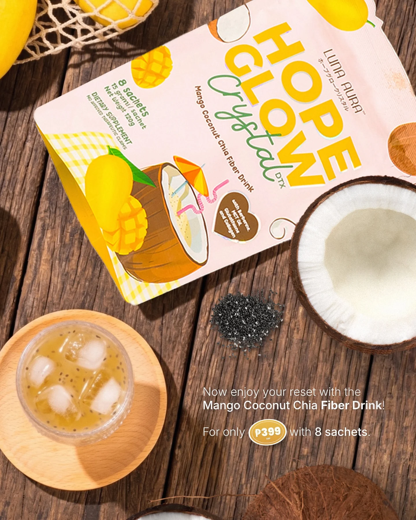 Luna Aura - Hope Glow Mango Coconut Chia Fiber Drink 8s