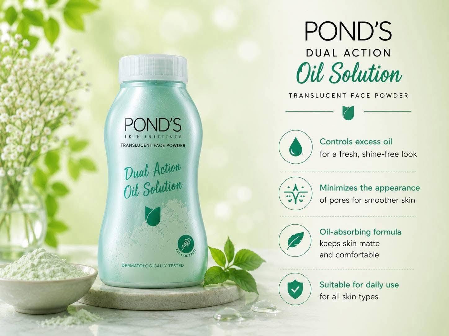 Pond's Dual Acne & Oil Solution Ultra Matte Facial Powder (w/ Tea Tree Oil, Cica) 50g